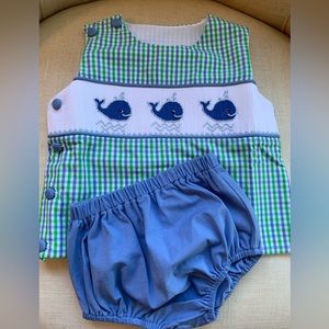 Boys Banana Split Smocked Whales Diaper Set